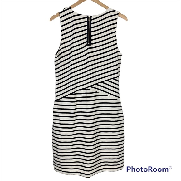 TALBOTS Cotton Knit Sheath Dress Black White Bias Stripe Pockets Sleeveless - Picture 2 of 12